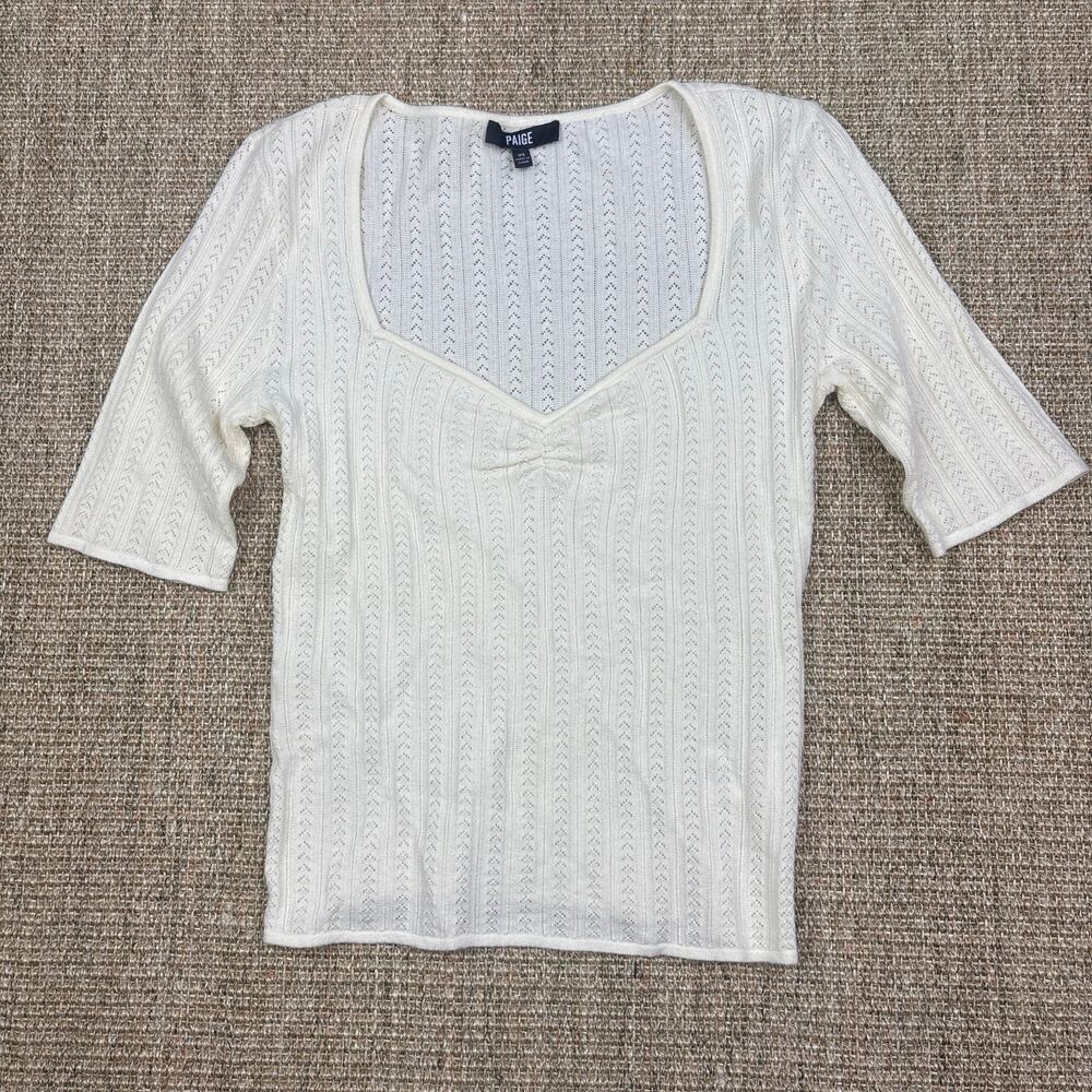🤍 PAIGE Pointelle Knit Top | Size XS | Ivory | Sweetheart Neck